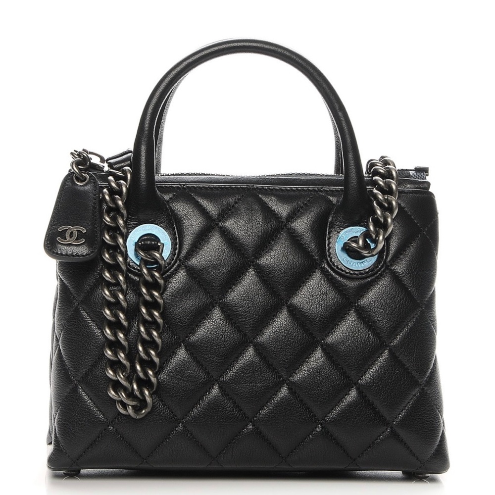 CHANEL authentic Black quilted mini shopper tote
